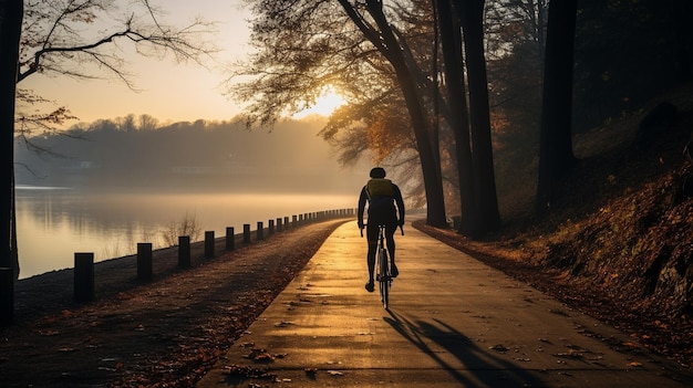 A view from the back of a cyclist on the city