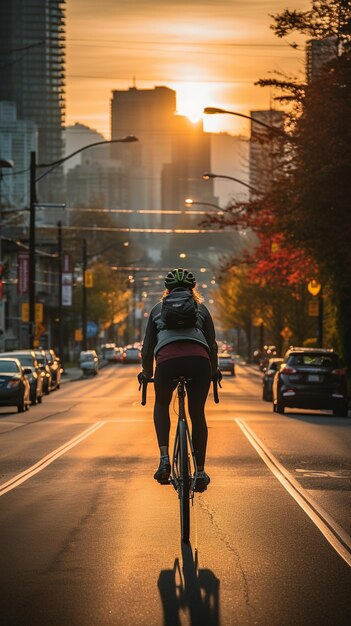 A view from the back of a cyclist on the city