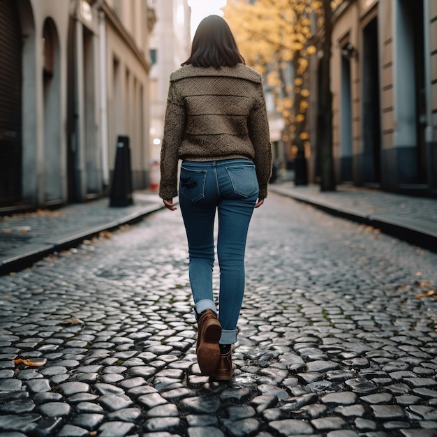 Photo view from the back of a woman in jeans