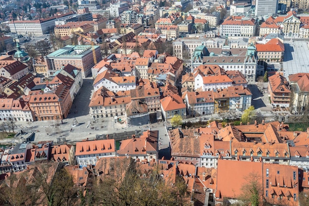 View from above of the beautiful city of Ljubljana