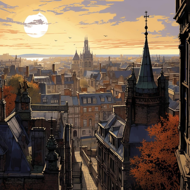 View from the Belfry with Victorian London in the morni wallpaper