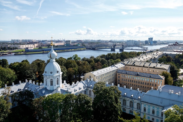 View from bell tower Smolny Cathedral with dome with cross