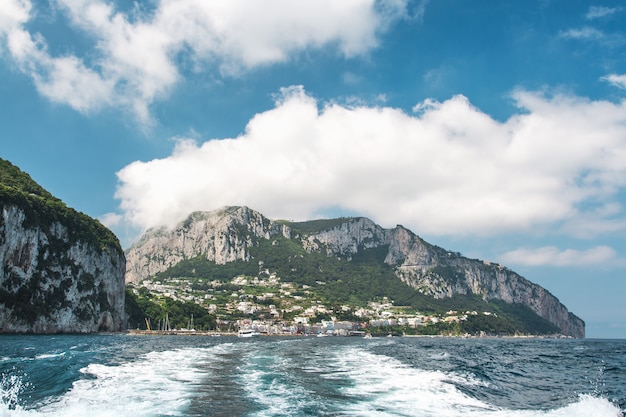 View from the boat on Capri island coast. Italy.