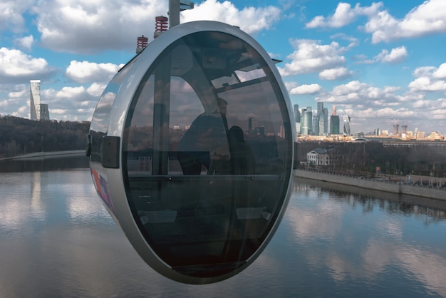 View from a cabin on the the first Moscow cable car over the river Moskva (Moscow).