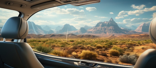 View from the car to the landscape of the desert