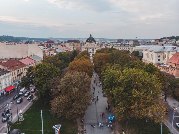 View from above city square in front of old opera building