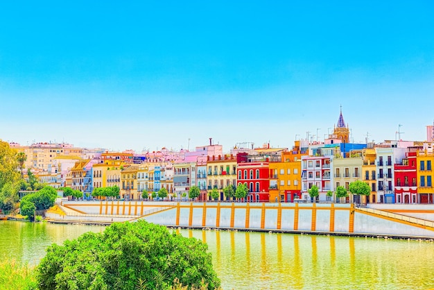 View from the coast of the Guadalquivir to the Triana district in Seville. Spain.