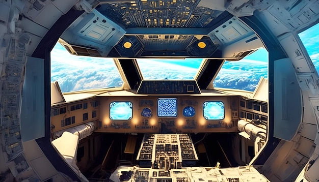 A view from the cockpit of a space station.