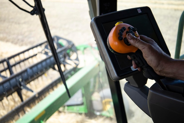 View from the combine cabin, harvesting.