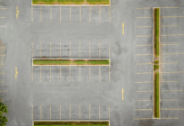 View from drone above empty parking lots, aerial view 