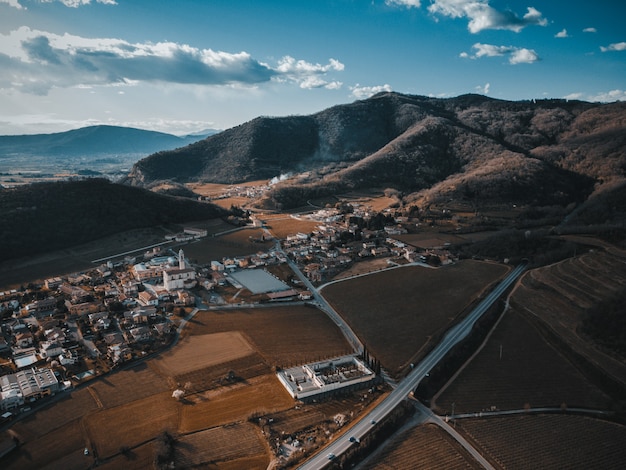 View from a drone on franciacorta, brescia