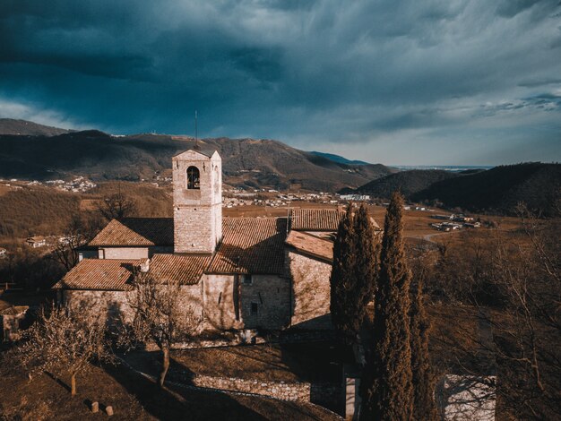 View from a drone on franciacorta, brescia