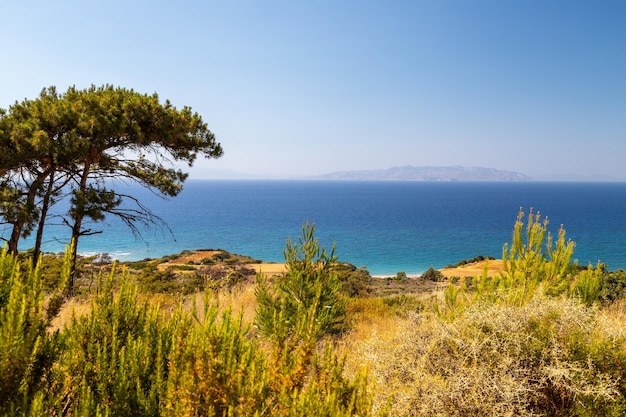 Photo view from excavation site of the ancient city of kamiros at the westside of rhodes island greece