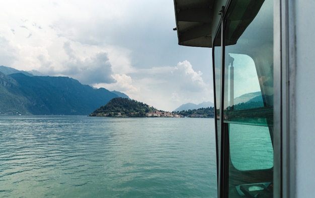 View from the ferry of Lake Como and the village Como