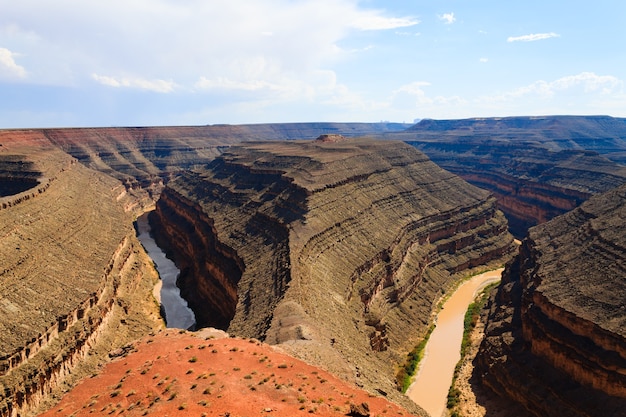 View from Goosenecks State Park, Utah USA. River erosion. San Juan river canyon