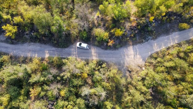 View from a height of the car and the road through the steppe