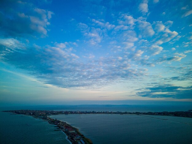 View from a height on the coast washed by the Black sky in Bulgaria