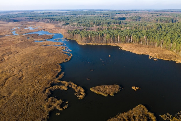 Vista dall'altezza del lago papernya in bielorussia. la natura della bielorussia