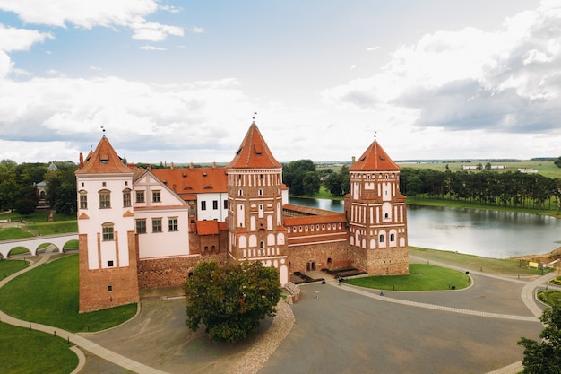 View from the height of the Mir Castle in Belarus and the park on a summer day.Belarus