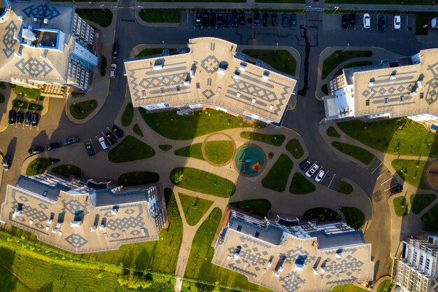 View from the height of the new district in the city of minsk.architecture of the city of minsk.a new area of the lighthouse.belarus