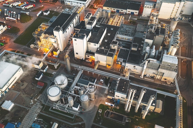 View from a height at night on a chemical plant an oil refinery at night