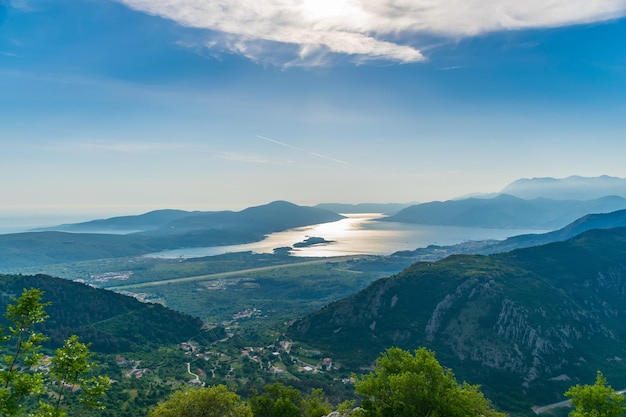 View from the high mountain to the airport in Tivat