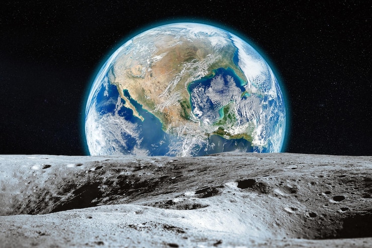 Photo nasaが提供したこの画像の月と地球の要素
