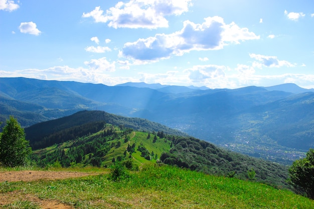 View from Mount Makovitsa in Western Ukraine. Landscape on mountains and forests. Ukraine, Yaremche