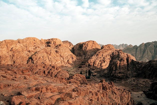 View from Mount Moses Sinai Peninsula Egypt Beautiful red rocks