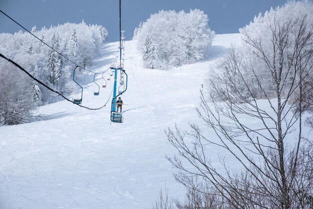 View from old chair lift at ski resort