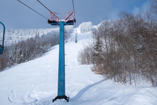 View from old chair lift at ski resort