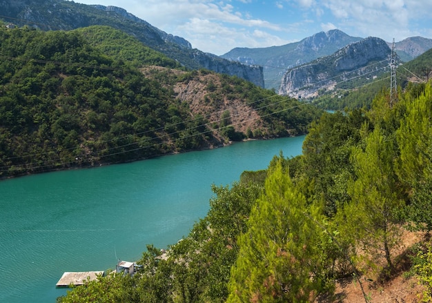 View from one of most beautiful roads in Albania along the Shkopet Lake precipitous soast Lake Ulza Nature Park Diber County Balkan mountains Albania Europe