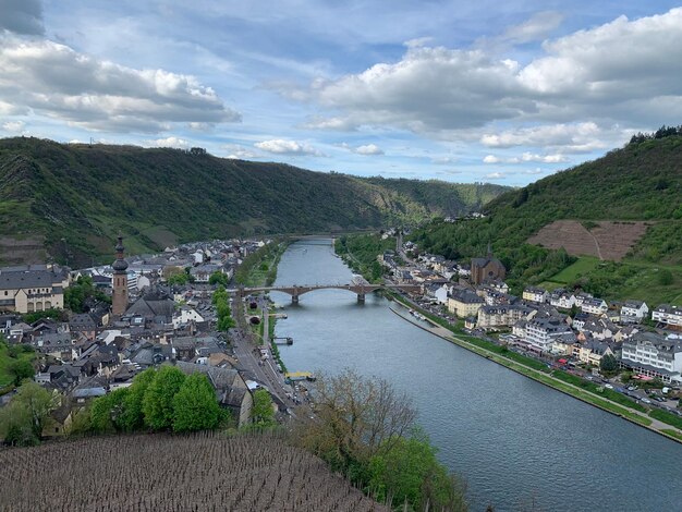 The view from above of an open valley in the country