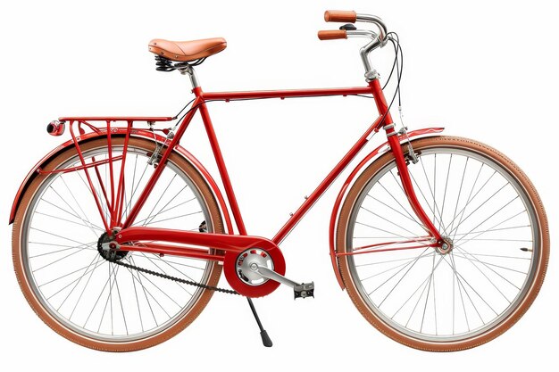Foto vista da una prospettiva di una bicicletta urbana rossa isolata su uno sfondo bianco
