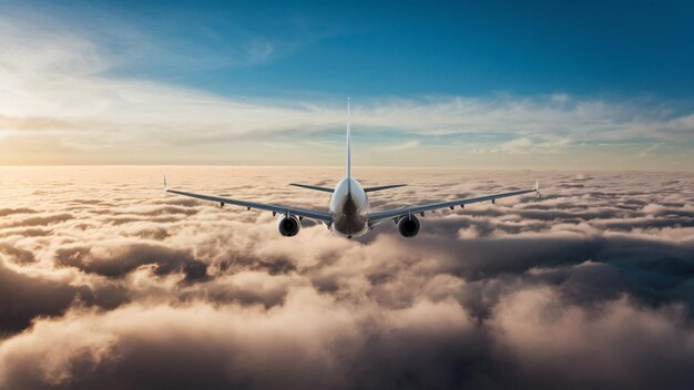 閉じた雲が空の3分の1を覆う飛行機からの景色