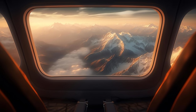 A view from a plane window looking out to the mountains.