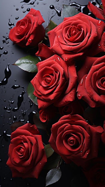 上から見る 赤いバラはロマンチックな贈り物 垂直のモバイルの壁紙
