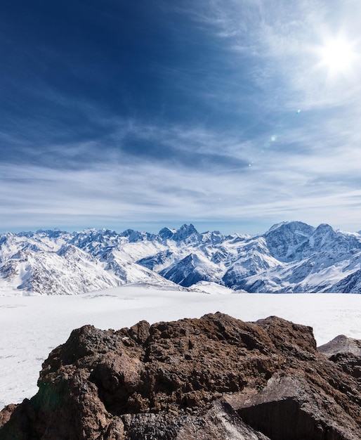 View from the Refuge of the 11 on the mount Elbrus, the northern Caucasus mountains, Russia