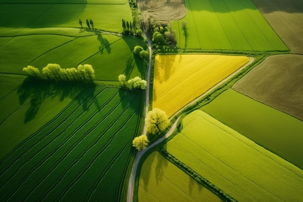 View from above of the rice paddy fields Generative AI