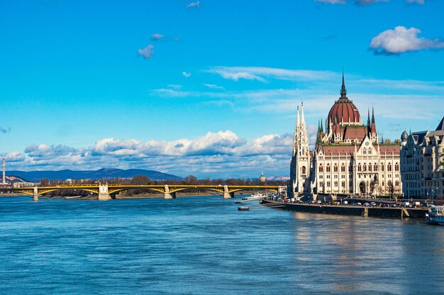 View from the river to the Hungarian Parliament