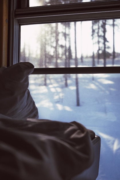 Photo view from the sleeping train to abisko lapland