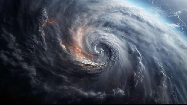 View from space from above on a hurricane tornado swirl of clouds AI generated