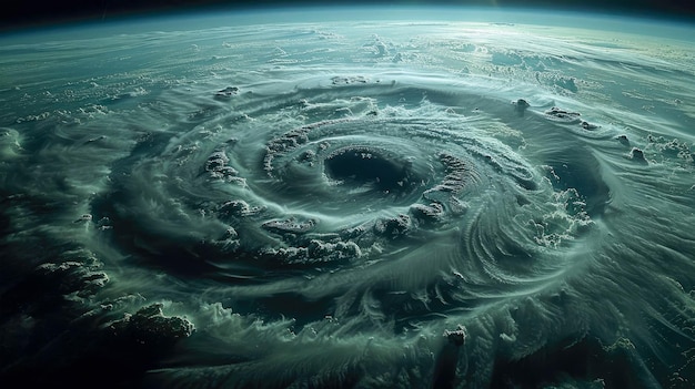 View from space of a funnel tornado swirl hurricane cyclone natural disaster wind