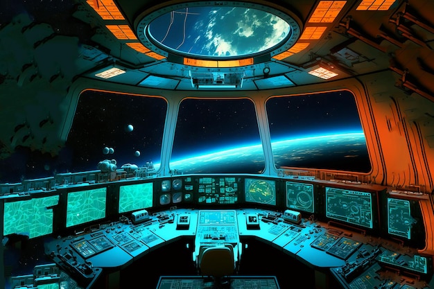 A view from a space ship with the planet earth visible in the background.