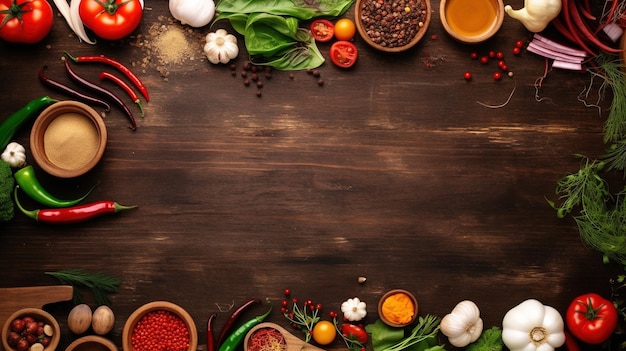 View from above of a table full of vegetables and legumes