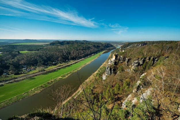 エルベ川のバスタイの視点からの眺め-ドイツ、ザクセンスイス国立公園の砂岩山の美しい風景。