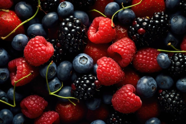 View from top close look of fresh various berries