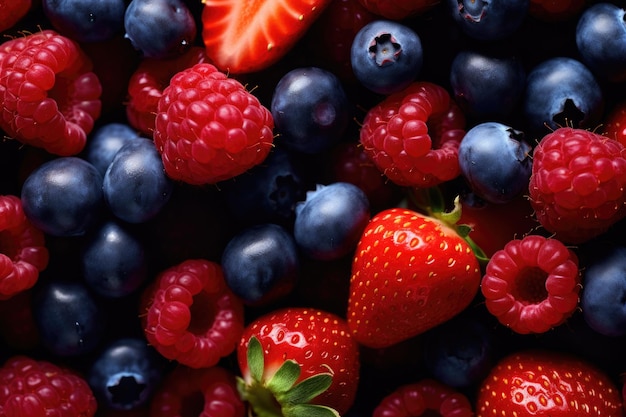 View from top close look of fresh various berries