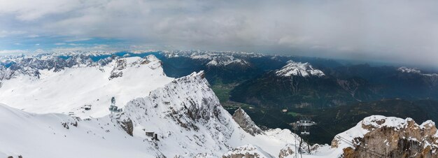 View from the top of the Zugspitze in the Alps