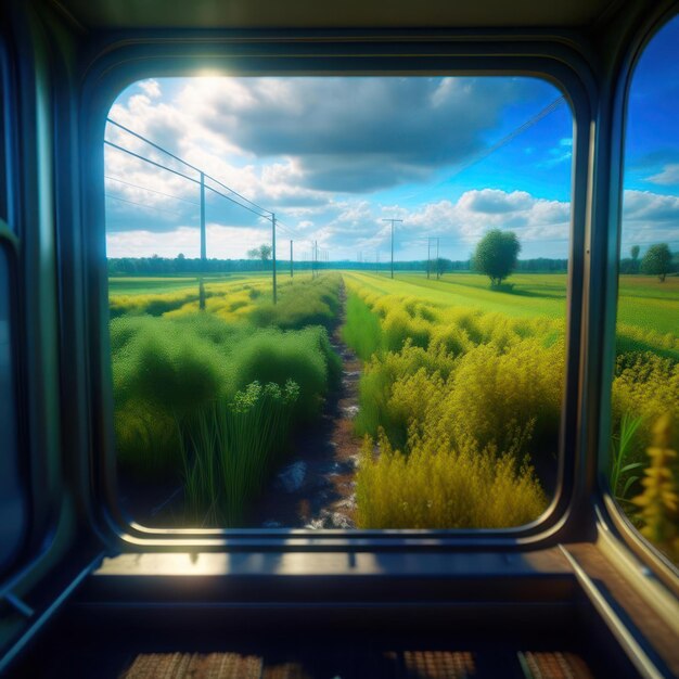 Вид из окна поезда Изображение, созданное ИИ